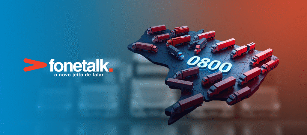 Mapa do Brasil com caminhões e o número 0800 dedicado da Fonetalk em destaque