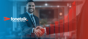 Imagem de negócios com gráfico de alta e aperto de mãos, representando o sucesso e a excelência no atendimento jurídico facilitado pela Fonetalk